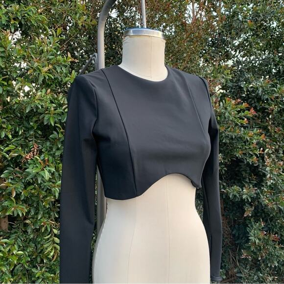 New with tags Zara Long Sleeve Scallop Open Back Crop Top Women’s Medium - Picture 1 of 8